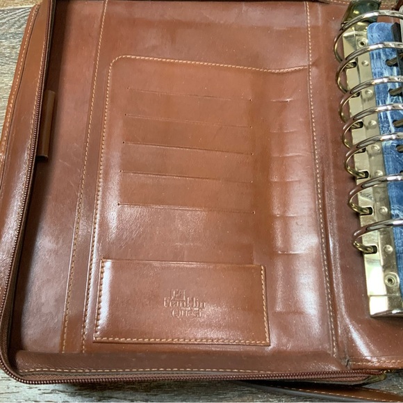 Vintage Franklin Quest 7 Ring Woven Leather Crossbody Planner 11” X 9” - Picture 7 of 13